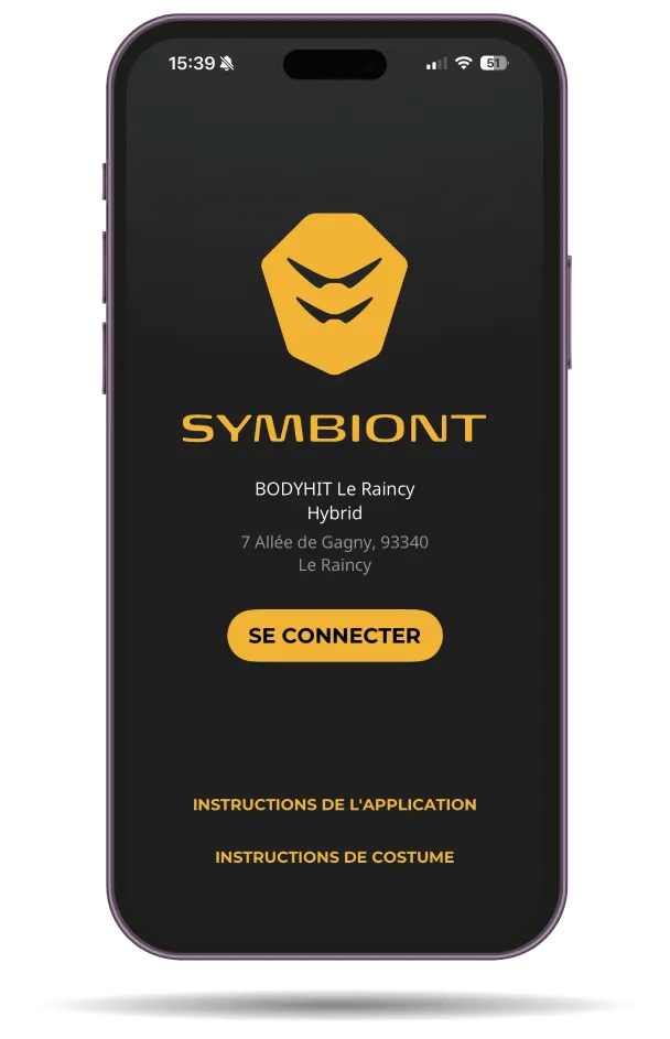 Écran de connexion de l'application SYMBIONT.